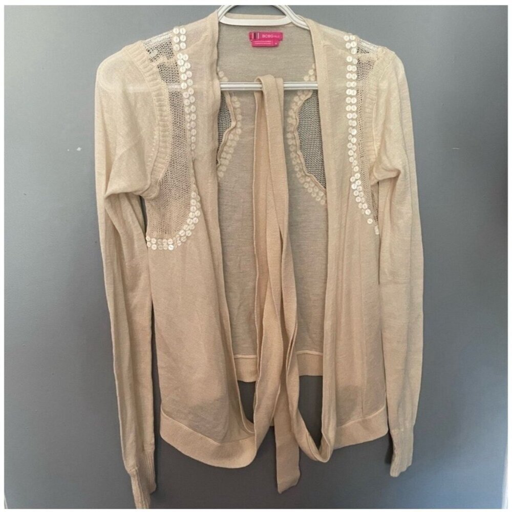 BCBGirls Cream Wrap Long Sleeve Cardigan Women's Size Medium Cozy Knit